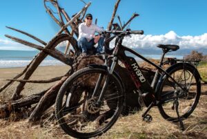 Frank Witowski and bike at Rabbit Island