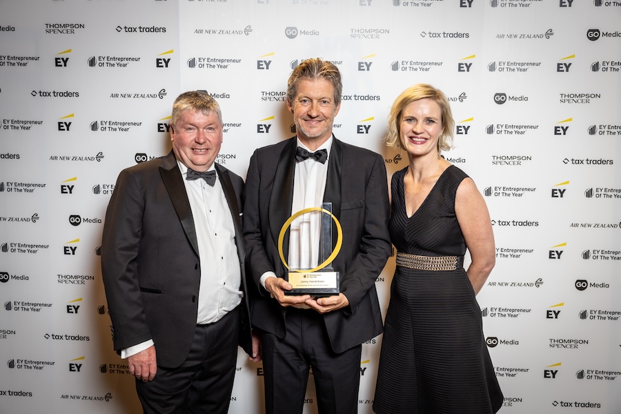 Jonny Hendriksen alongside Jason Macgregor and Selina Short, EY Oceania Markets Leader.