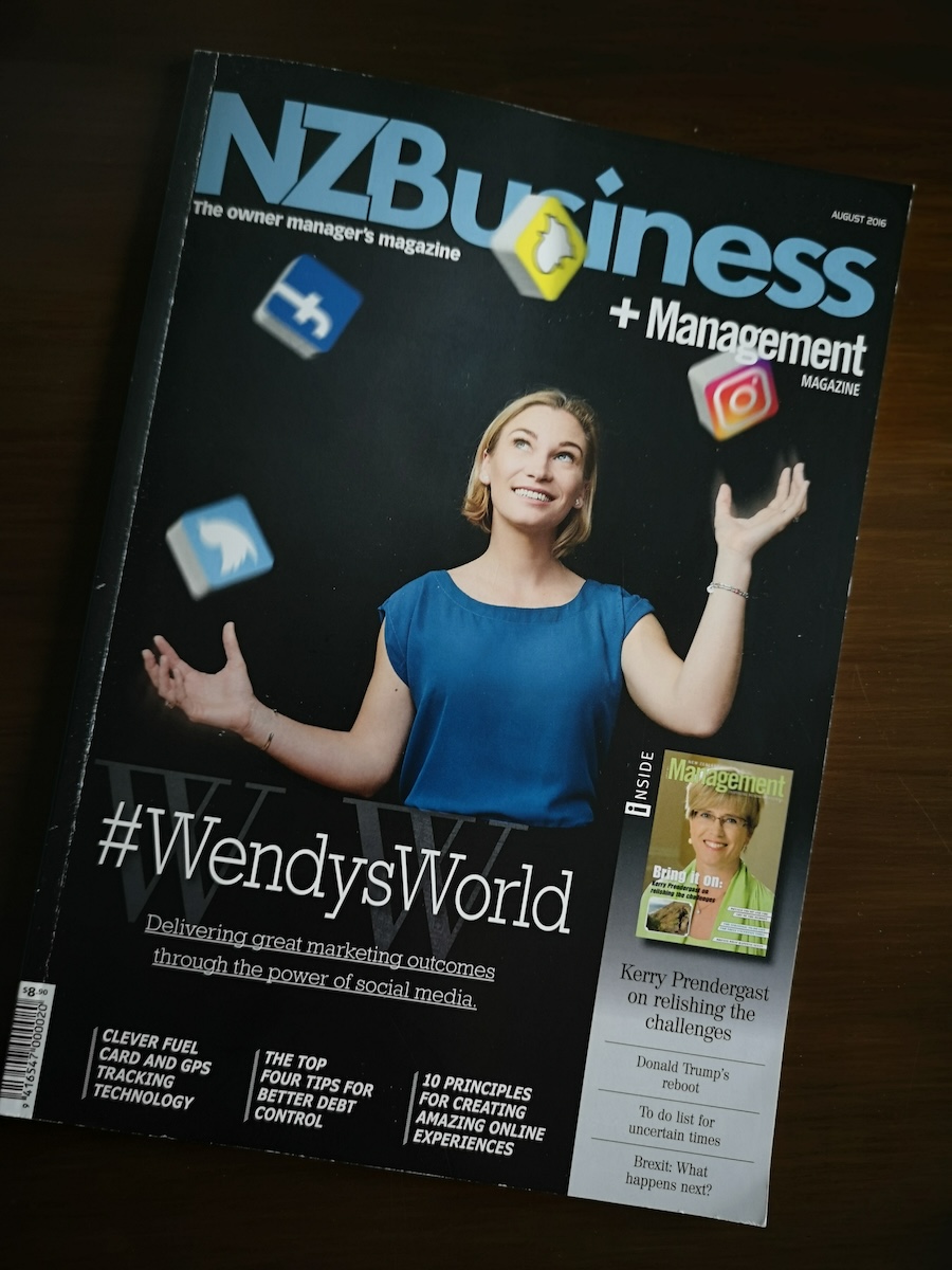 Entrepreneur Wendy Thompson on the cover of the August 2016 issue of NZBusiness magazine.